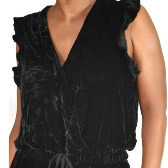 Bella Dahl Black Velvet Flutter Sleeve Wide Leg Jumpsuit Sz Small - Picture 2 of 13